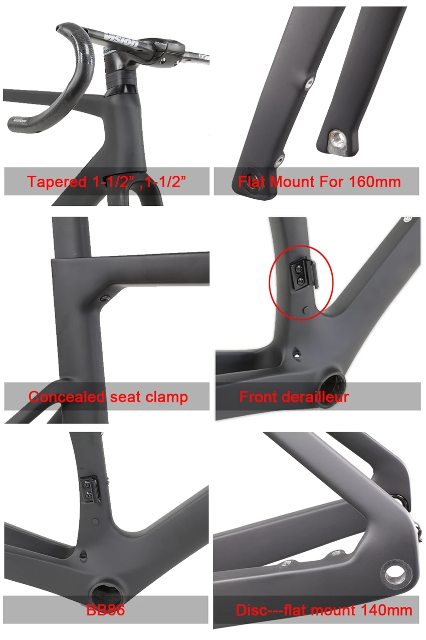 2019 Hot Sale Light T700+T800 AERO Disc Carbon Road Frame size 46/49/52/54/56/58cm for Road Bicycles