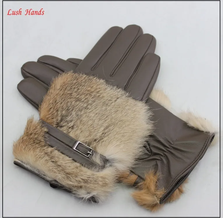 HZS-13048005 New style high wearing importers real rabbit fur fashion women leather gloves