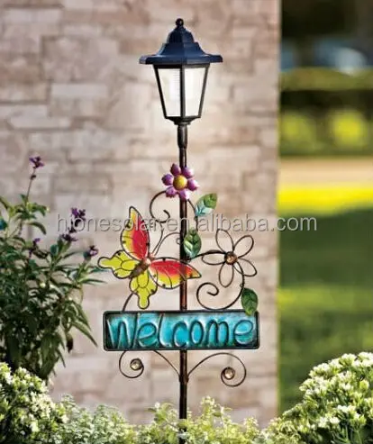 Butterfly Solar Lantern Welcome Stakes Lamp Post Garden Yard Outdoor