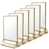 Acrylic Sign Holder with Gold Borders and Vertical Stand, Double Sided Table Menu Holders