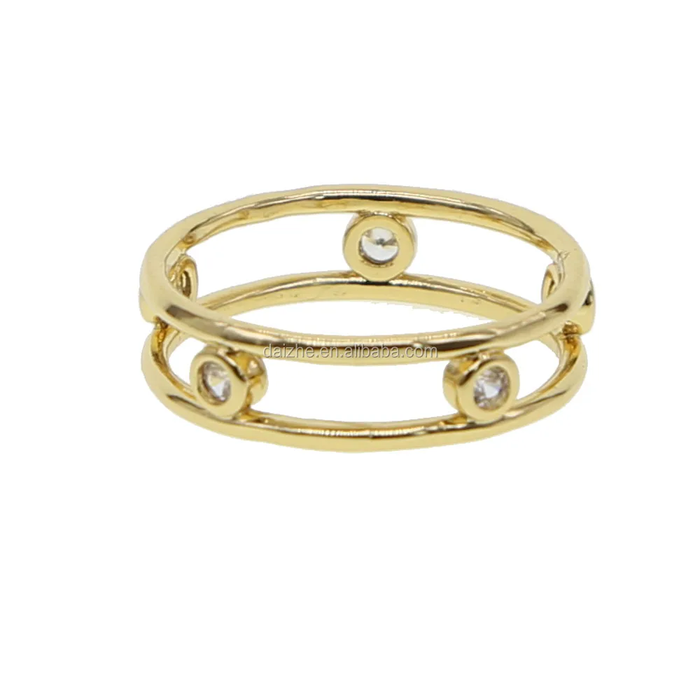 Kecil band emas  diisi rings dengan cz bezel berongga 