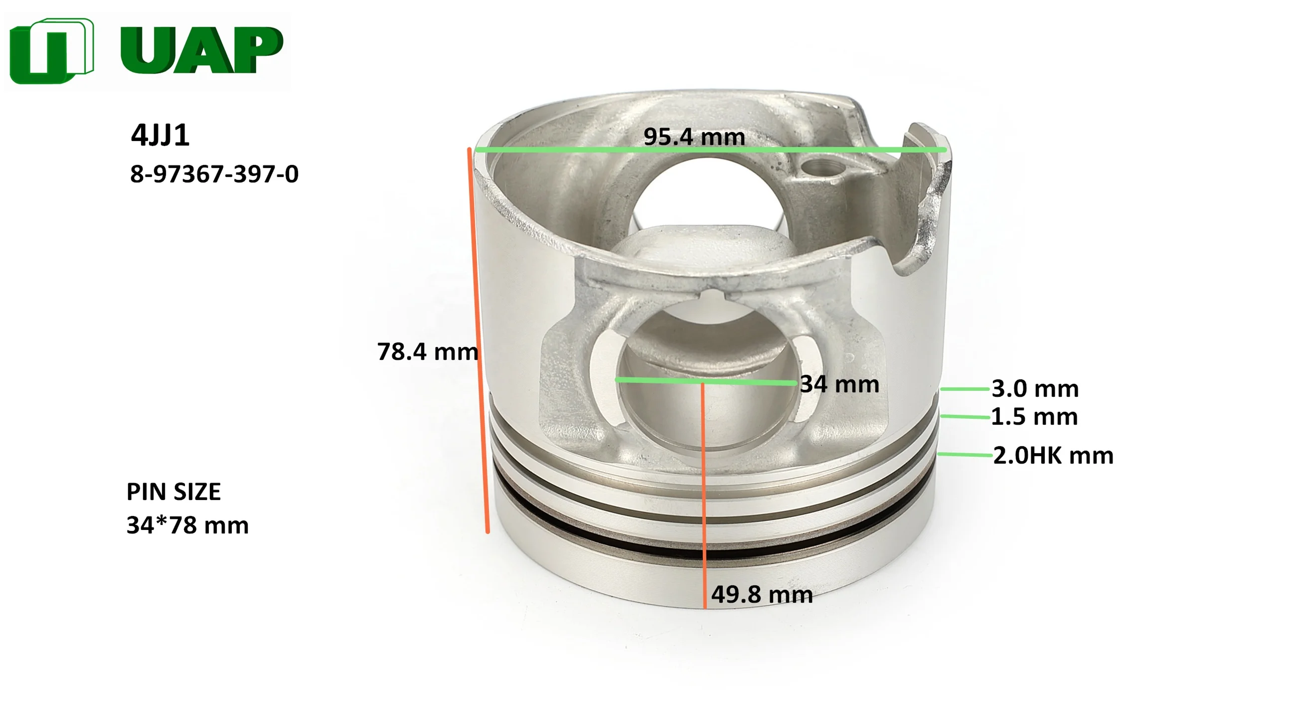Alfin Tin Coated Spare Auto Parts 4JJ1 Piston OEM NO.8-97367-397-0  For ISUZU 