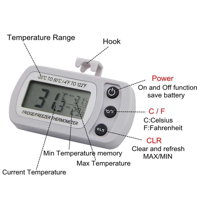 Digital Refrigerator Freezer Thermometer With Waterproof And Max Min