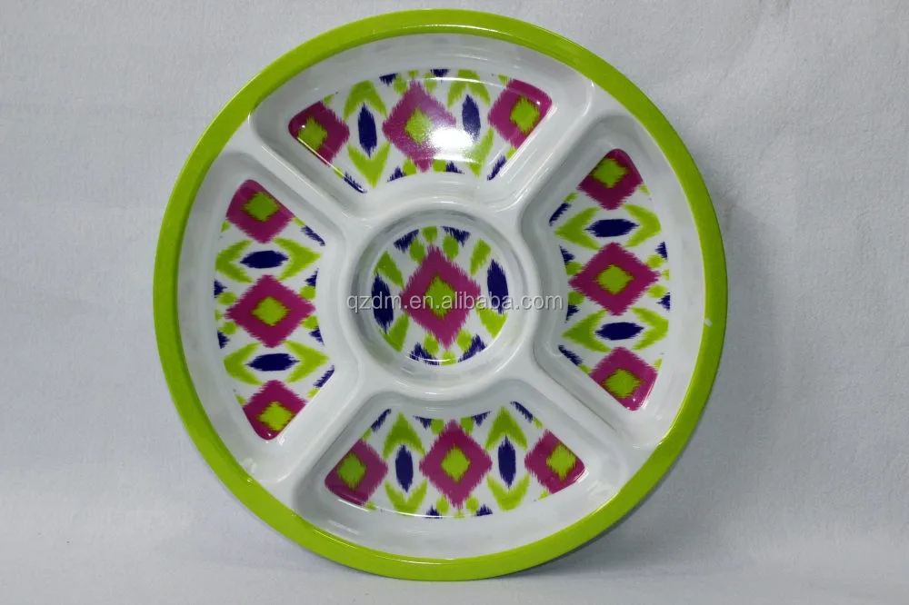 Round Shape Melamine 5 Section Plate Divided Tray