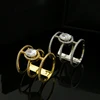 2015 with the geometrical three big main stone gold-plated copper microscope linear ring for women