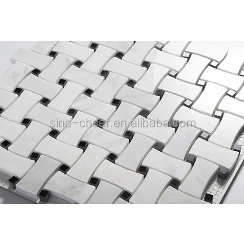 Black And White Basket Weave Non Slip Bathroom Floor Tiles Marble