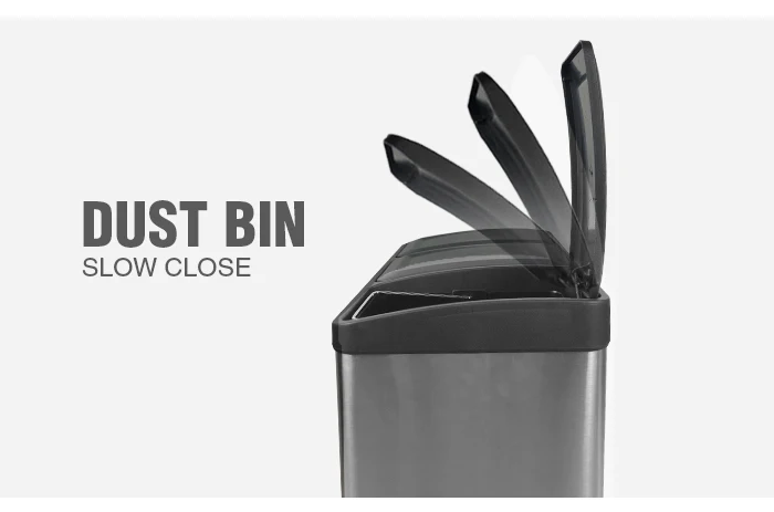 Household rectangular stainless steel foot pedal 3 compartment recycle bin