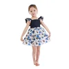 2019 Wholesale Summer Dress Designer Baby Clothes Girls Flower Print Lace Crochet Hem Flutter Sleeve Square Collar Clothes Dress