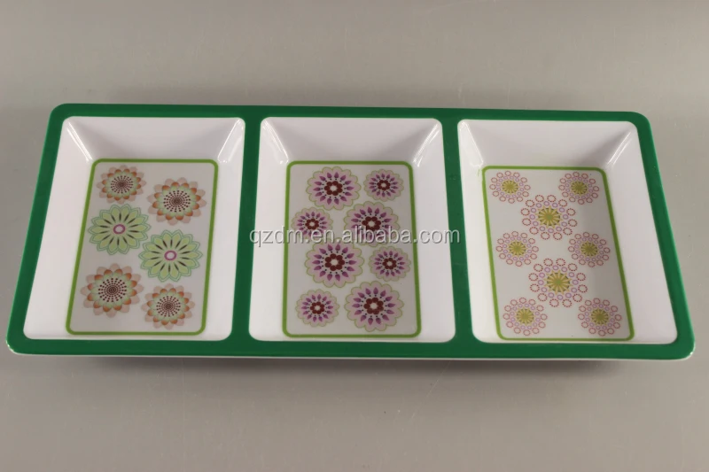 Plastic 3 divided plate melamine 3 section plate Christmas Xmas