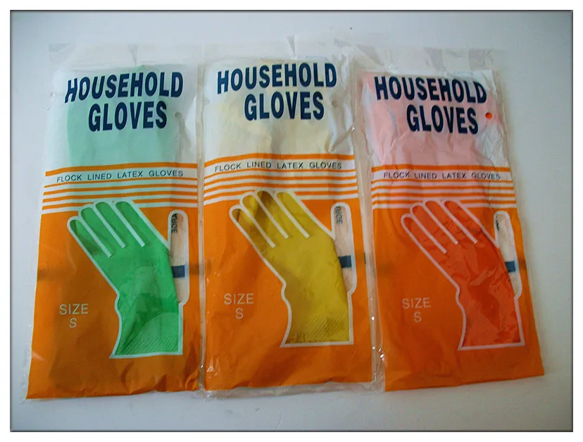Household Natural Rubber Gloves With Cotton Dipped Lining Gloves Latex
