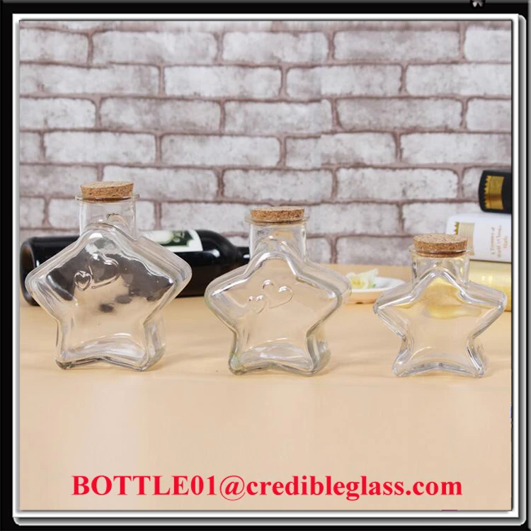 6 Star Shaped Glass bottles with cork      #90-0087