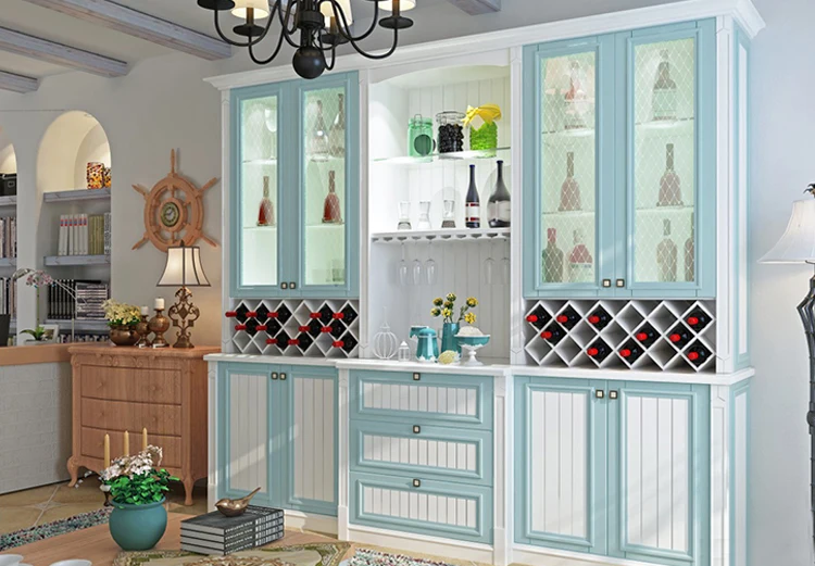 Furniture solid wood glass wine showcase display shelf wine cooler cabinet