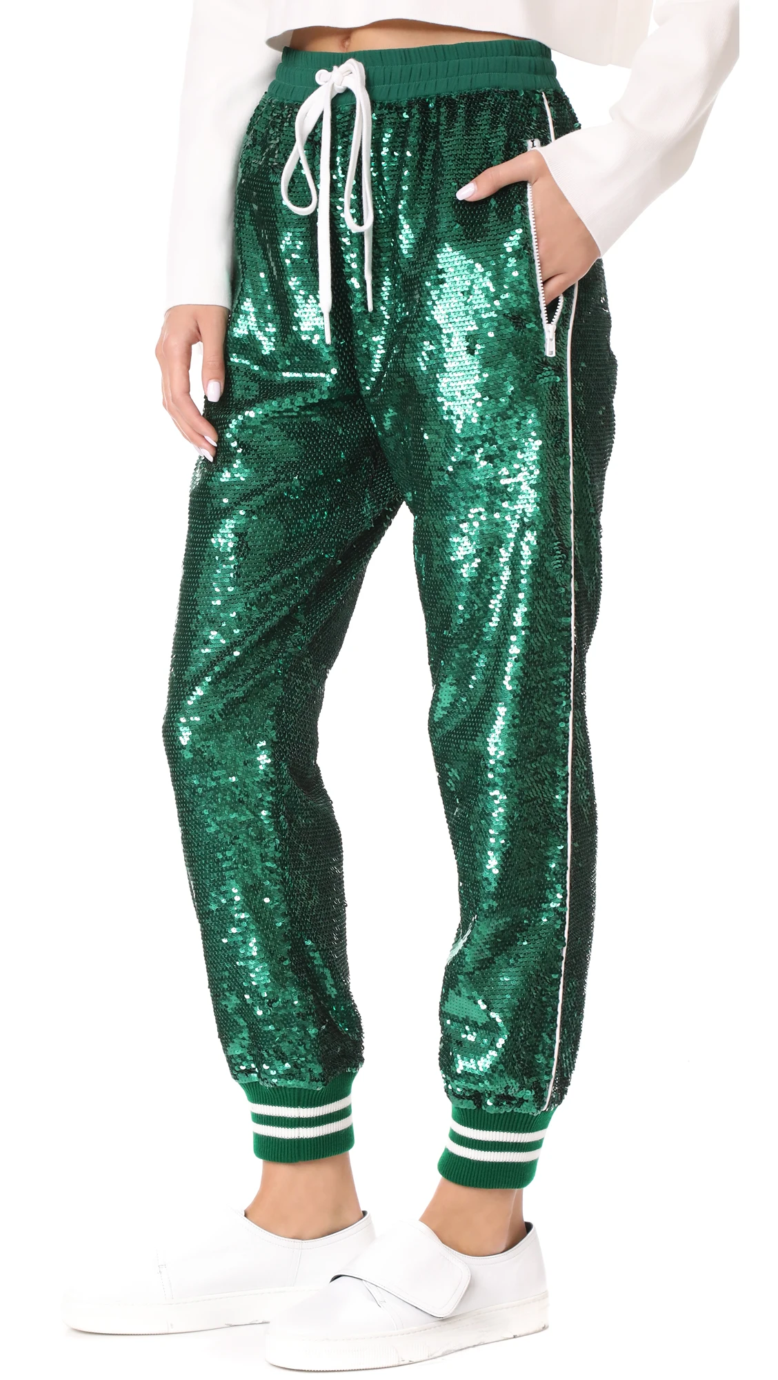 green track pants women's