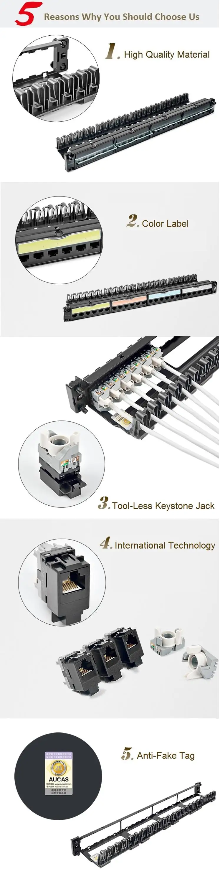 AUCAS CAT5E 24 Ports Tool-less Network Patch Panel Products from ...