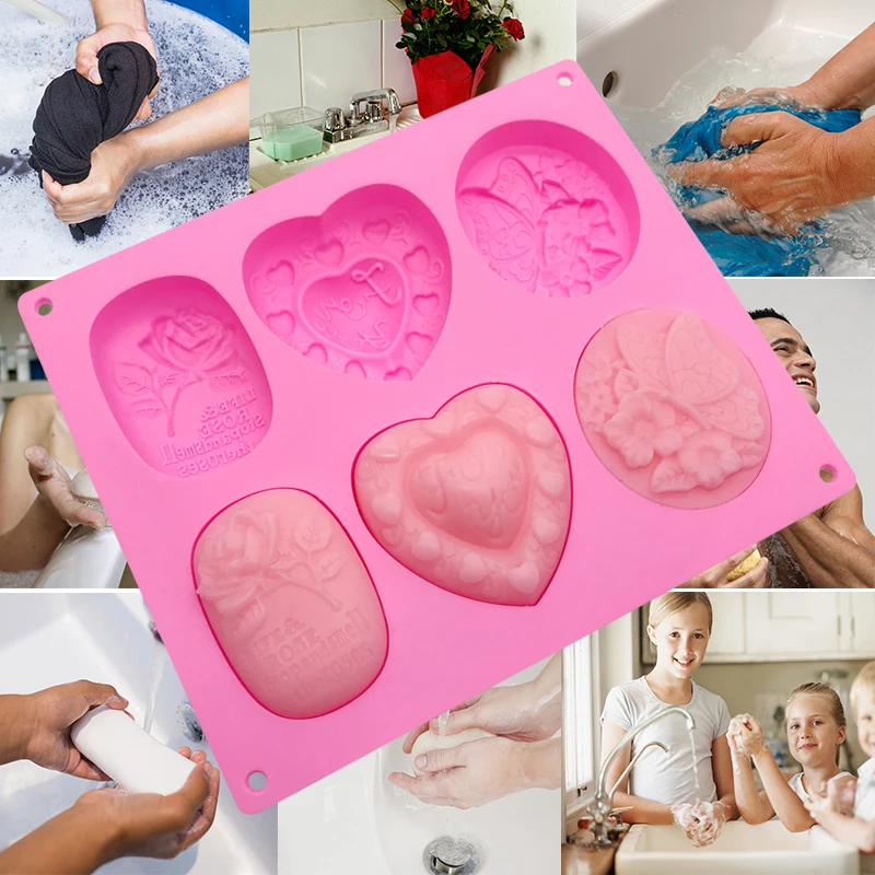 6 Cavity Bpa Free Food Grade Soap Mold Silicone,3d Hand Bar Silicon Mold Soap,Handmade Soap