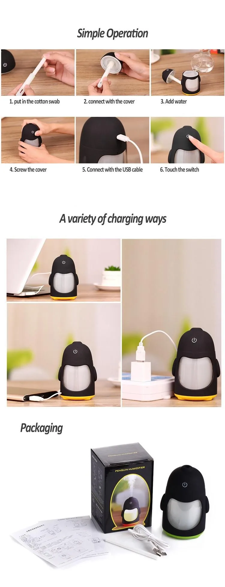 Kartun Penguin Style Led Light Humidifier Pembuat Kabut Buy