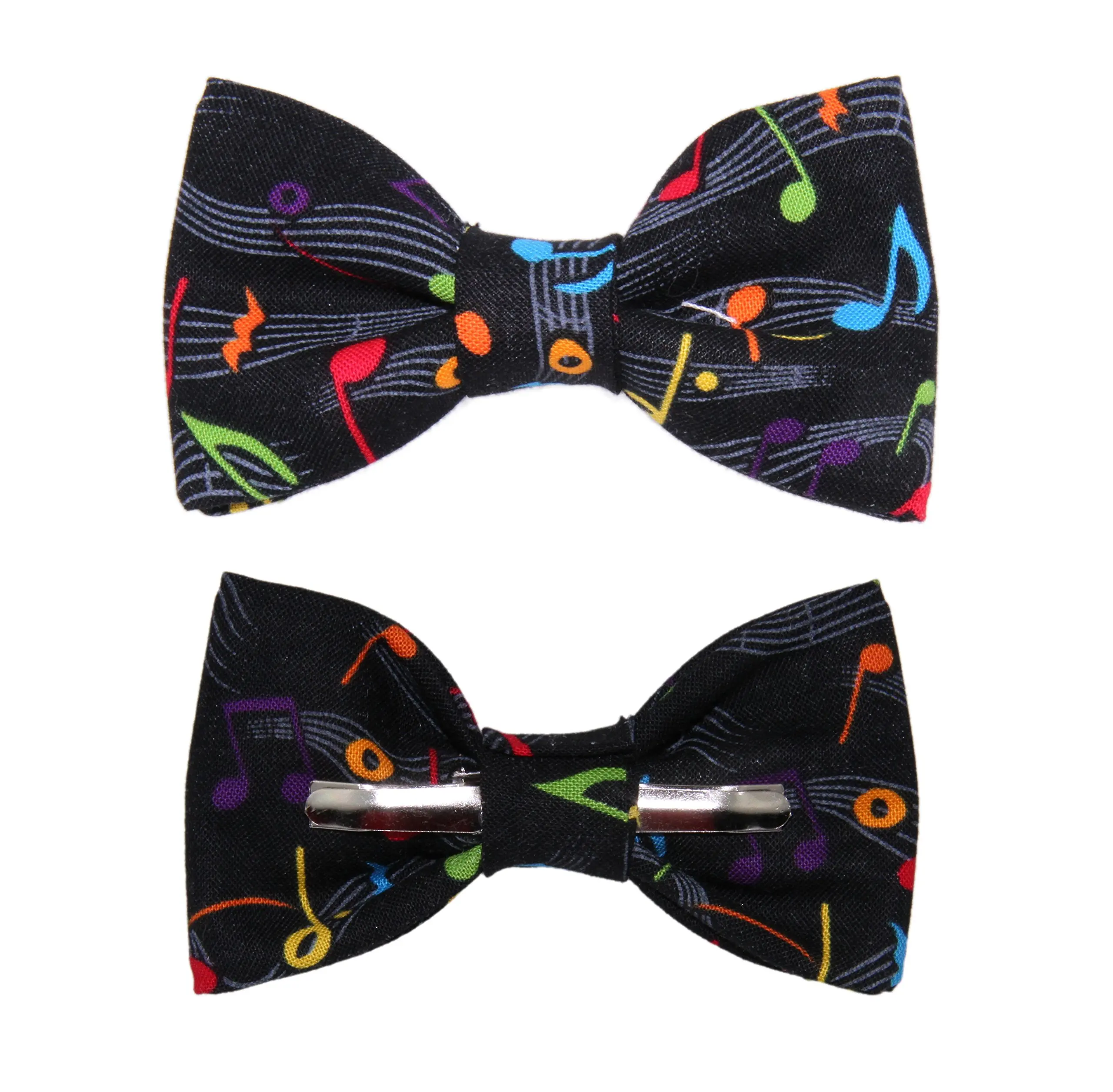 Boys Black With Colorful Musical Notes Clip On Cotton Bow Tie by amy2004marie