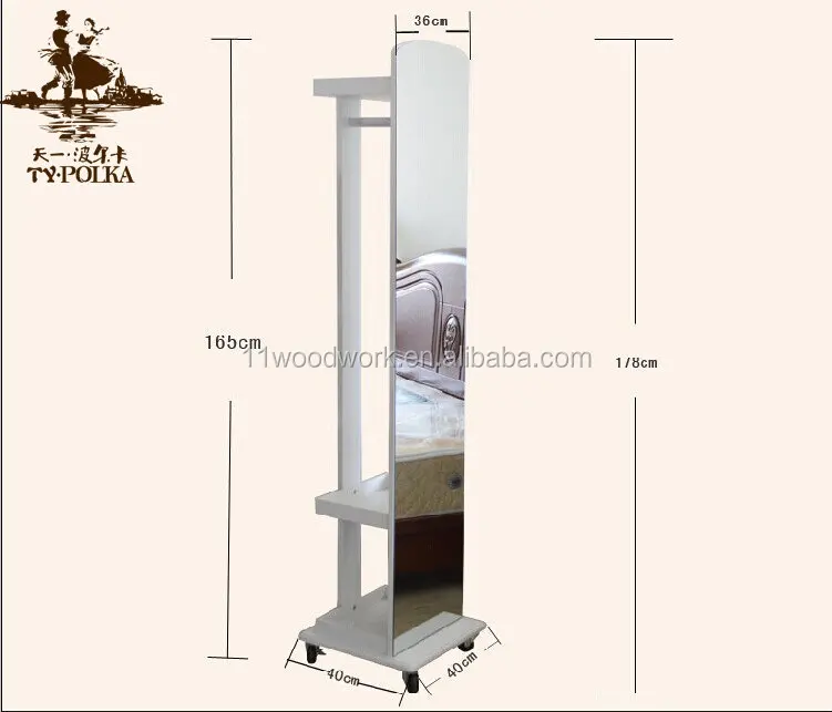 Floor Stand Wooden Full Length Dressing Mirror With Wheels