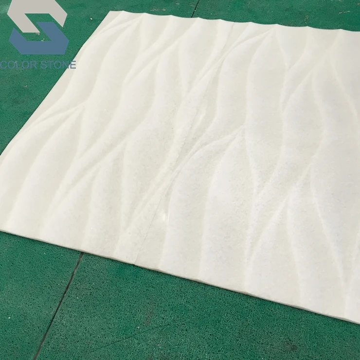 Best price cnc engraving 3d honed carved white marble wall panel tile