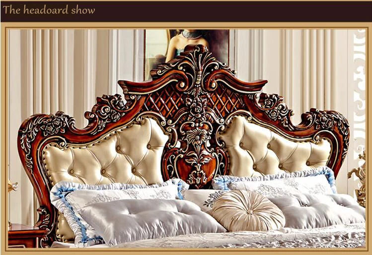 modern european solid wood bed Fashion Carved 1.8 m bed french bedroom furniture 6592