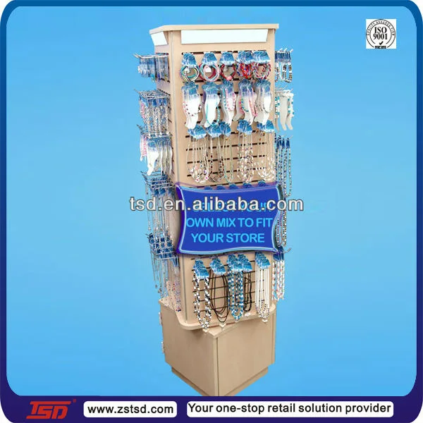 Free Standing Fashion Rotating Wood Jewelry Accessories Display Stand