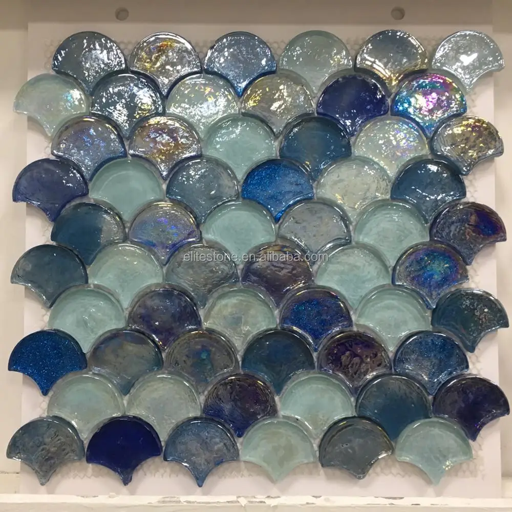 Iridescent Fish Scale Glass Mosaic Fan Shape Glass Mosaic - Buy Fish