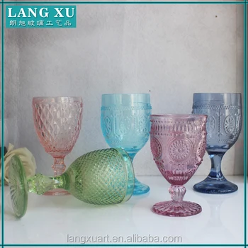 Pink Green Colored Water Goblets Glass 