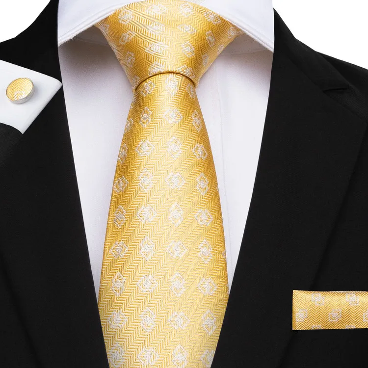 Wholesale Plaids Light Yellow Gold Men's Ties Set Neckties Jacquard ...