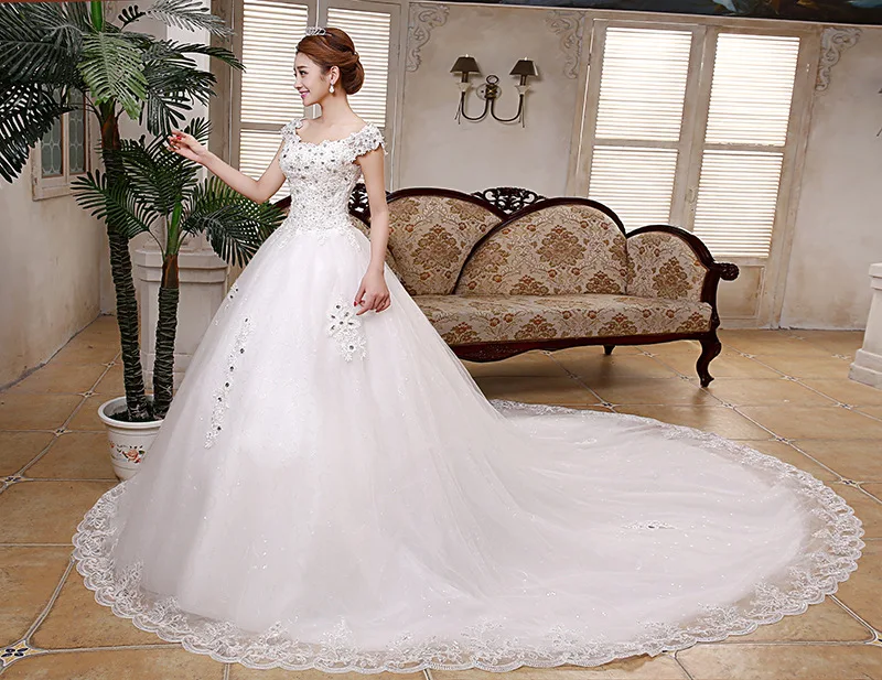 Wholesale Korea Style Beaded Lace Bridal Wedding Dress/Gown with fish tail