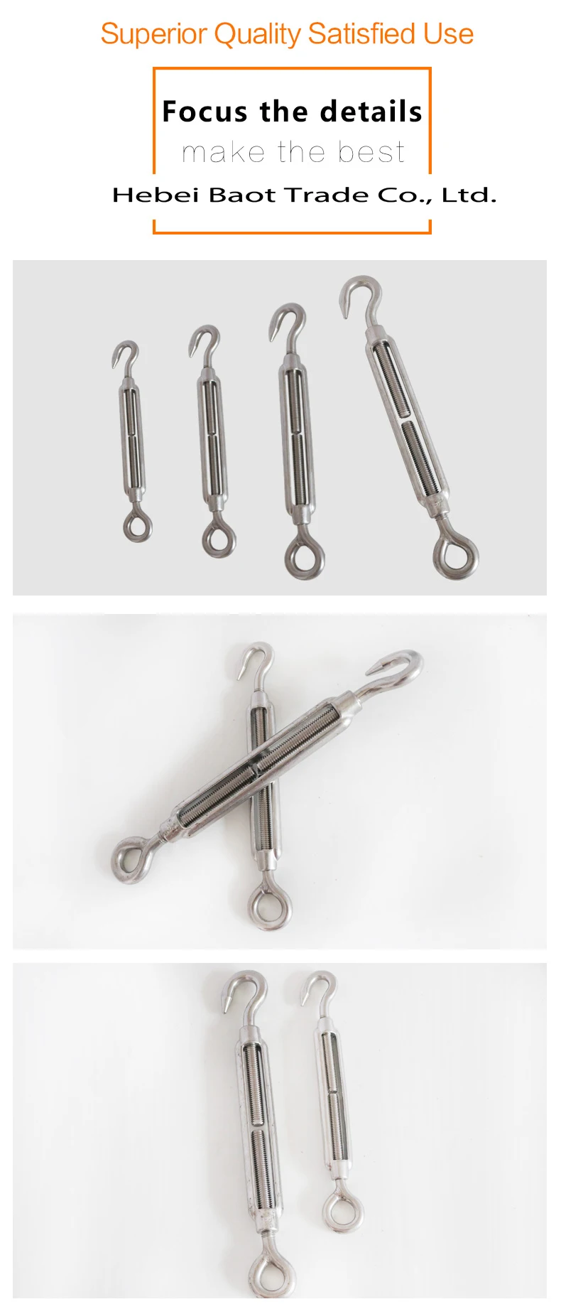 M14 Open Body Turnbuckles Eye And Hook Stainless Steel European