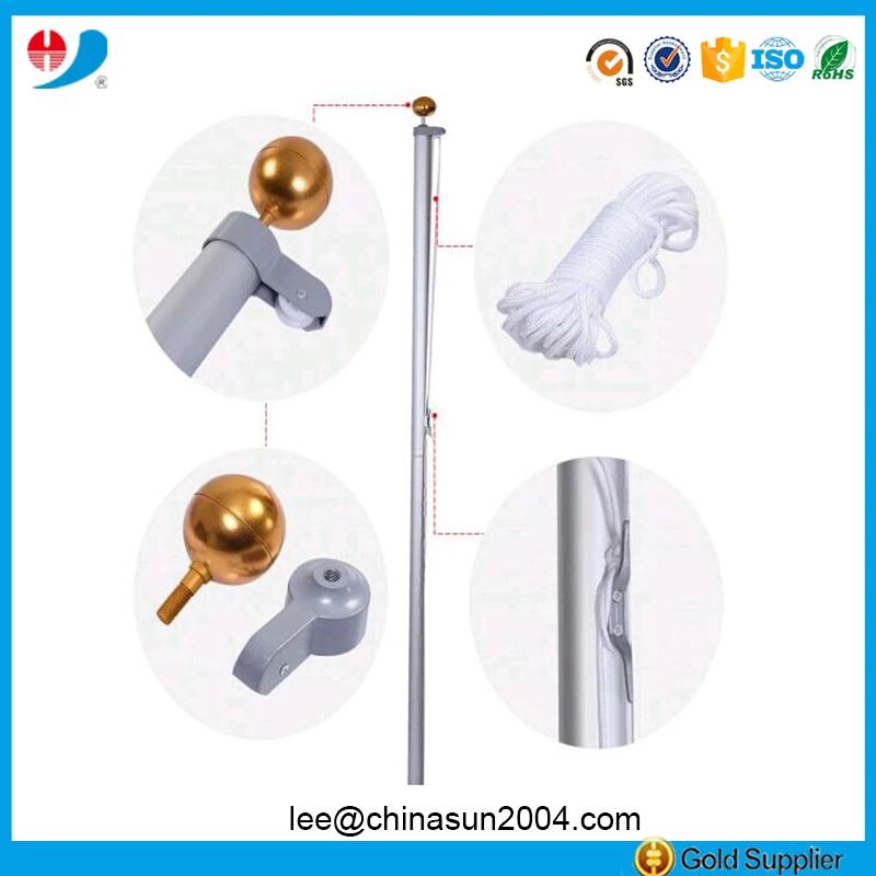 16ft 20 Ft 25 Ft Aluminum Telescopic Flag Pole Kit/ 5 Sections Dia 50mm