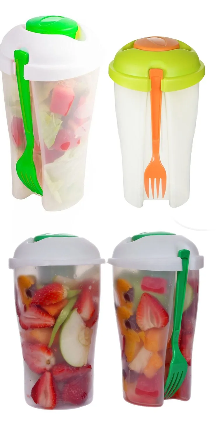 Fresh Salad Shaker Cups With Salad Dressing Shaker Fork Food Storage