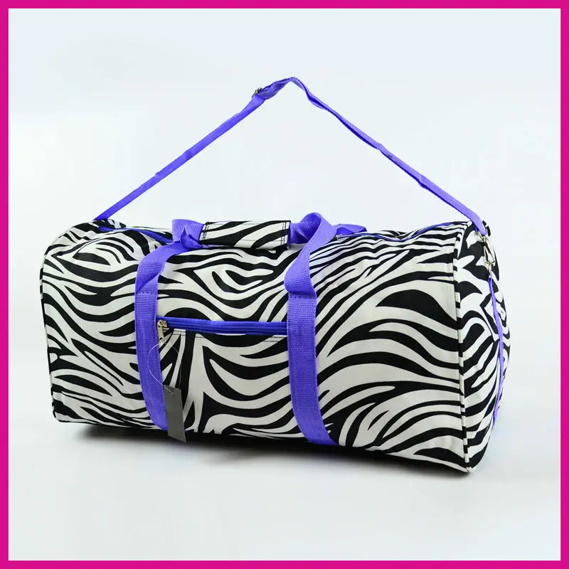 Big Capacity Microfiber Zebra Purple Duffle Bag Tote Dance Bag Custom Wholesale Foldable Travel ...