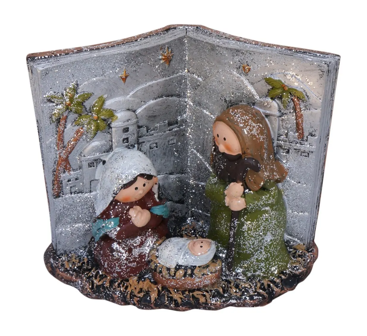 Glittered Metallic Holy Family Christmas Nativity Desktop Scenes (Bible)