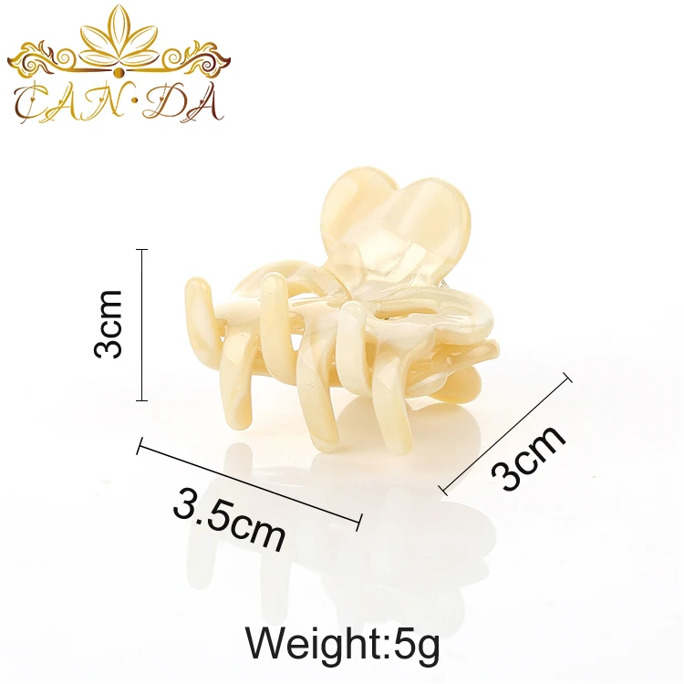 CANYUAN new series mini shell color plastic hair claw clips, heart hollowing hair claw for women