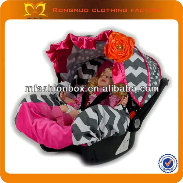 Grey Chevron Tie Dye Baby Car Seat Covers With Orange Flower Girly Cover For Strollers