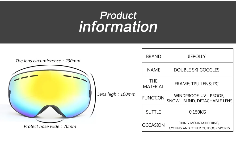 Hot selling sport glasses ski goggles elastic strap replacement lenses ski goggles uv protection anti fog resistant