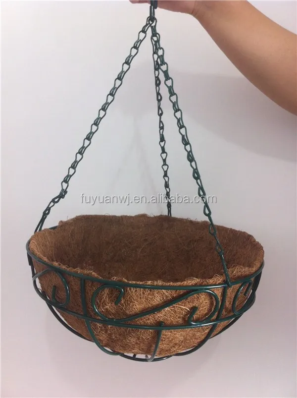 Cheap Wrought Iron Hanging Basket With Coco Liner,Metal Wire Hanging