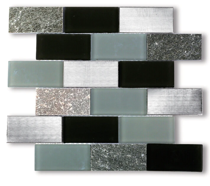 Subway Tile Marble Mixed Glass Mosaic