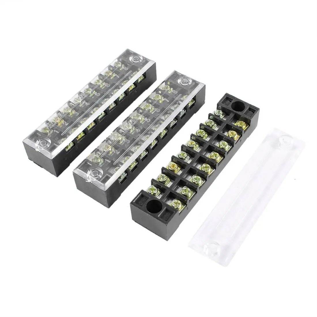 YXQ 600V 45A 10 Position Terminal Block Barrier Strip Dual Row Screw Block Covered with Removable Clear Plastic Insulating Cover 4Pcs