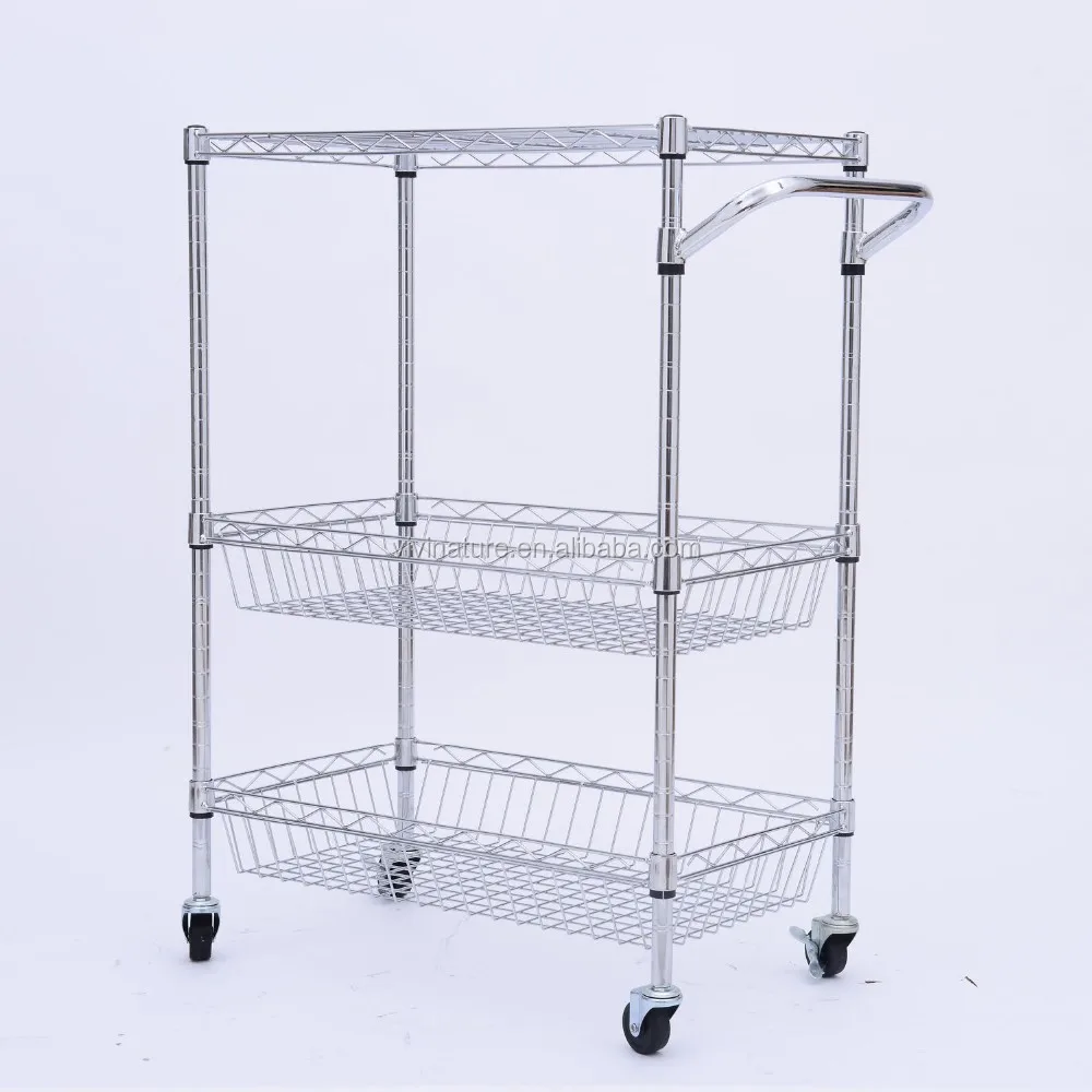 Metalen Draad Keuken Rek Met 4 Wielen,Keuken Opslag Rack Trolley