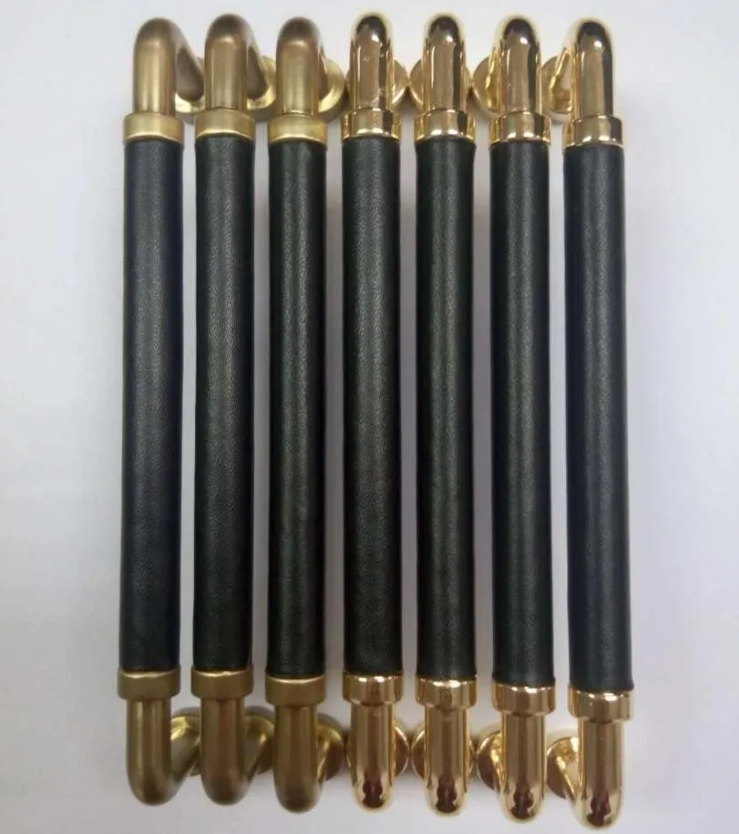 Leather Drawer Handle With Polish Brass Holder Kitchen