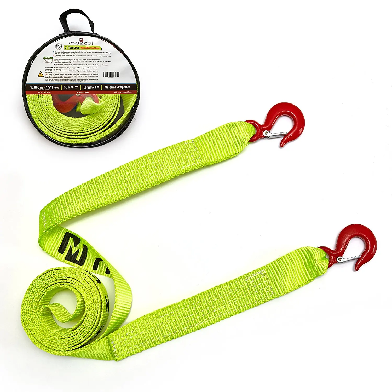 Master Lock 3174AT 15 X 2 Tow Strap with Forged Hooks and Clips 10000 lbs Break Strength//3333 lbs Working Load Limit