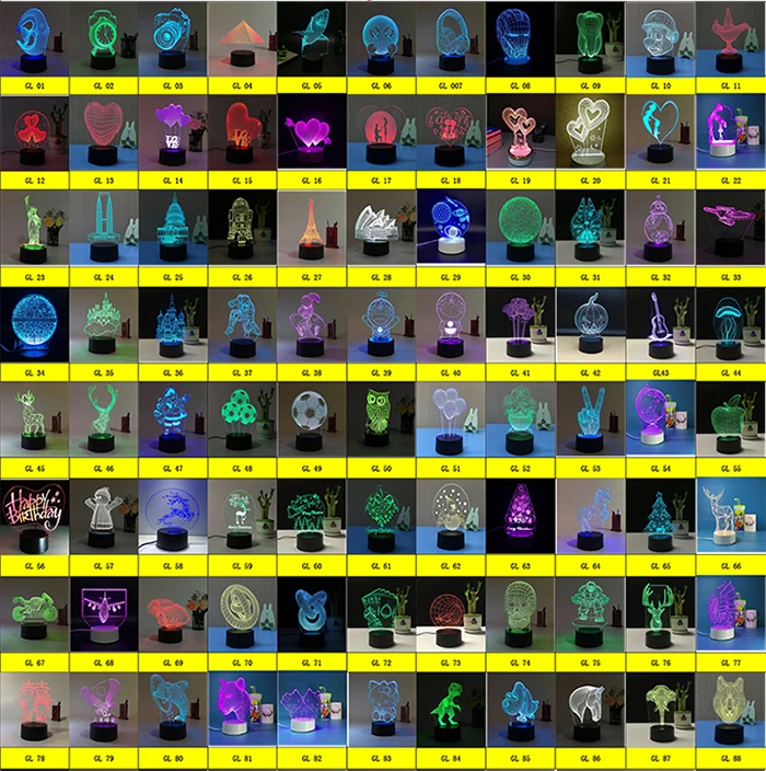 3D led Visual Optical Illusion Colorful LED Table Lamp Touch Romantic Holiday Night Light Baymax Love Heart Wedding gifts