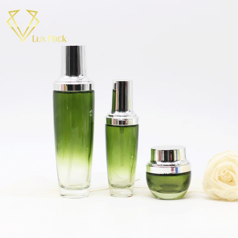 Download Frosted Green Color Glass Cosmetic Packaging Bottle With ...