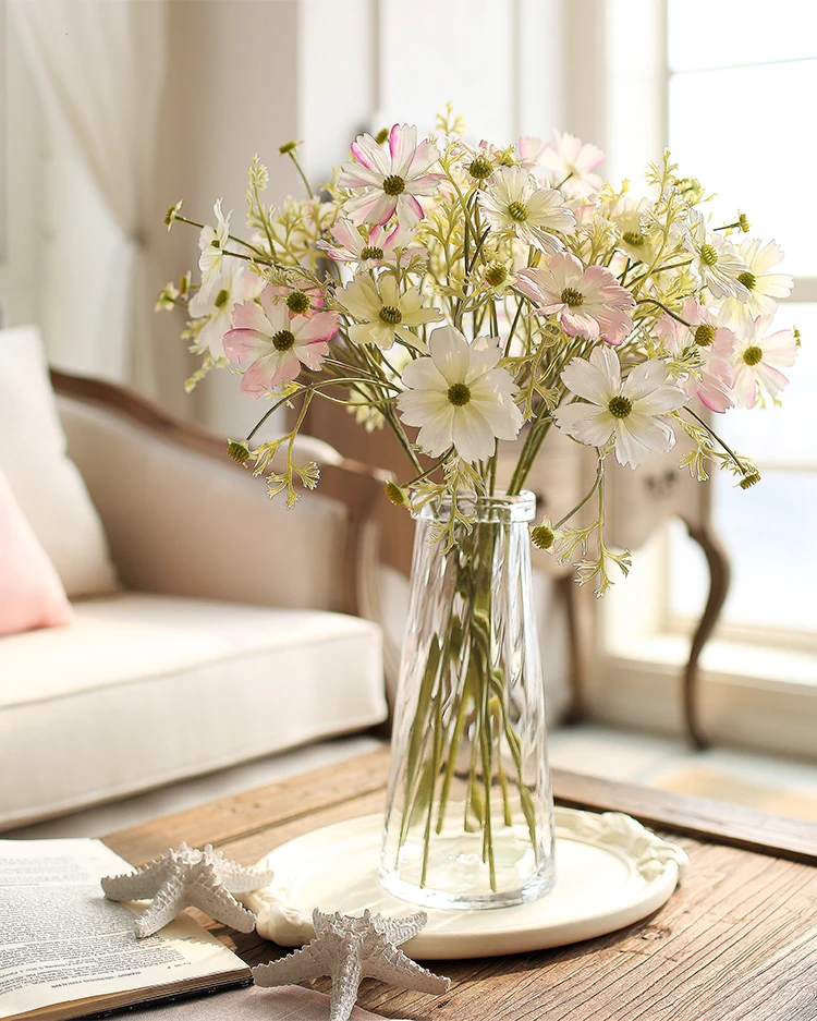 Bixuan Vases Clear Ribbed Handblown Glass Flower Jar Vase Folded Rim