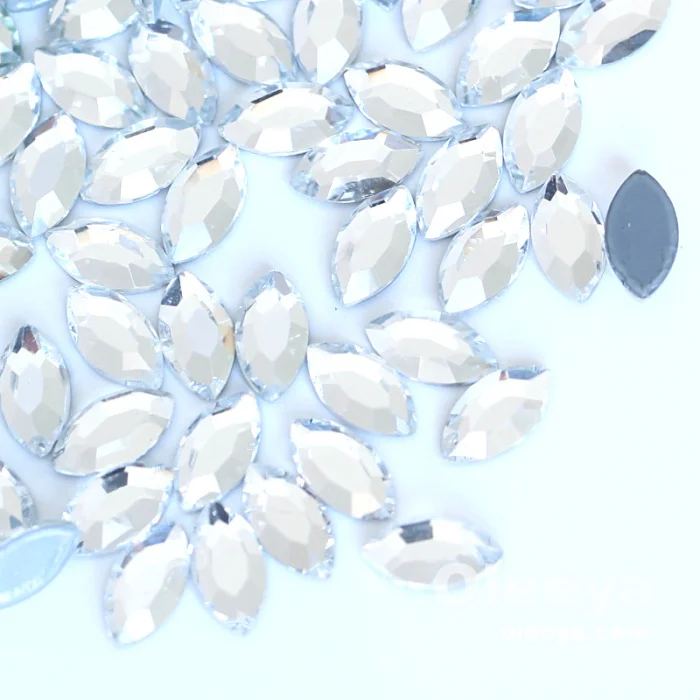 Wholesale High Quality Crystal AB Navette Fancy Shape Hot Fix Rhinestones Fat Back Iron on Stones for Garment Accessories