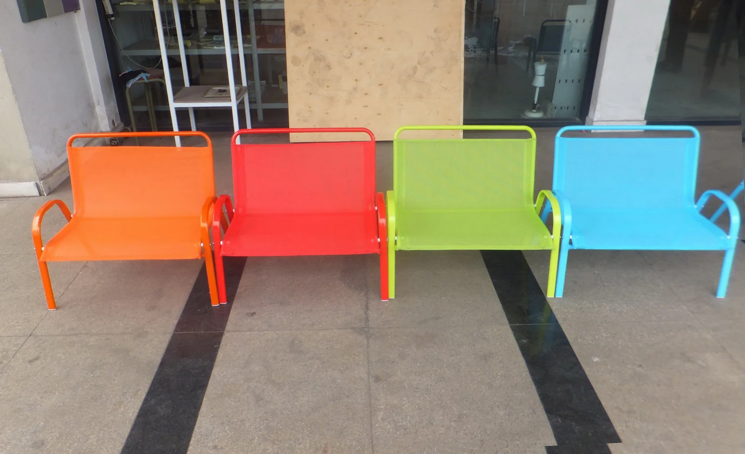 Garden Outdoor Green Red Blue Yellow Colored Metal Relax Kid Double Chair Outdoor for Kids