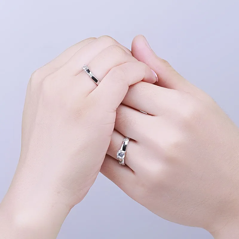 925 Sterling Silver Dubai Diamond Couple Rings For Valentine 's Gift