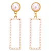 Exquisite Gold Plate Square Hollow Pearl Earrings Hollow Geometric Rectangle Dangle Earrings